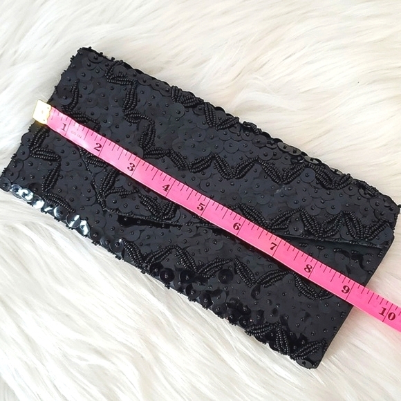 Vintage Full Sequin Beaded Black Flapper Style Clutch Wallet Gothic Hong Kong - Picture 13 of 14